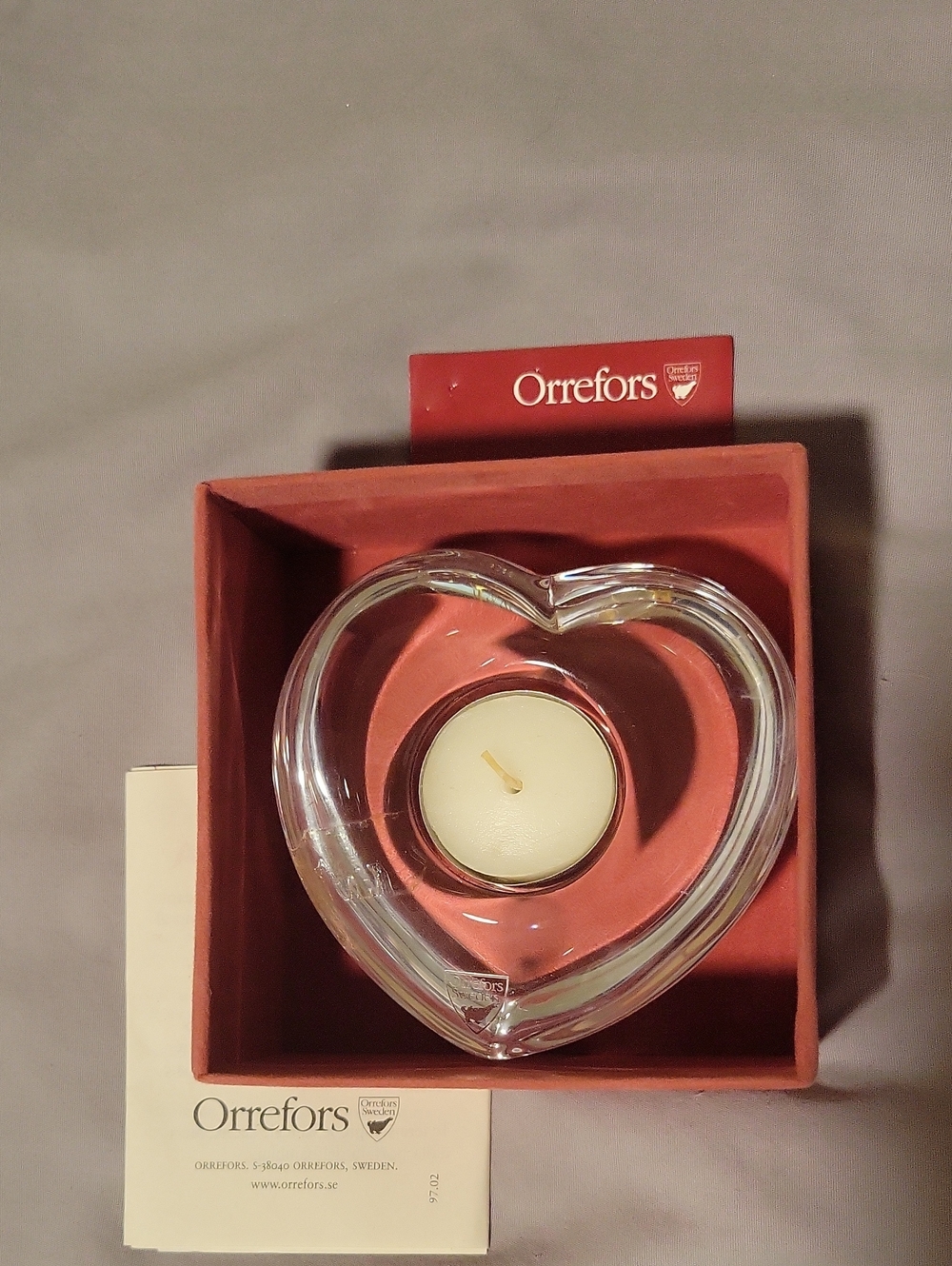 Vintage Orrefors Clear Glass Heart Tea Light Holder